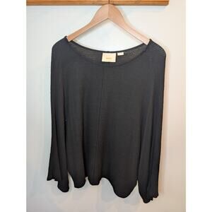 Anthropologie Maeve Black Textured Knit Oversized Crop Top Boxy Boho Large